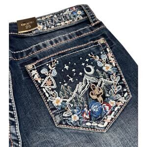 Grace in LA Women's Cactus Floral Embroidered Bootcut Stretch Jeans